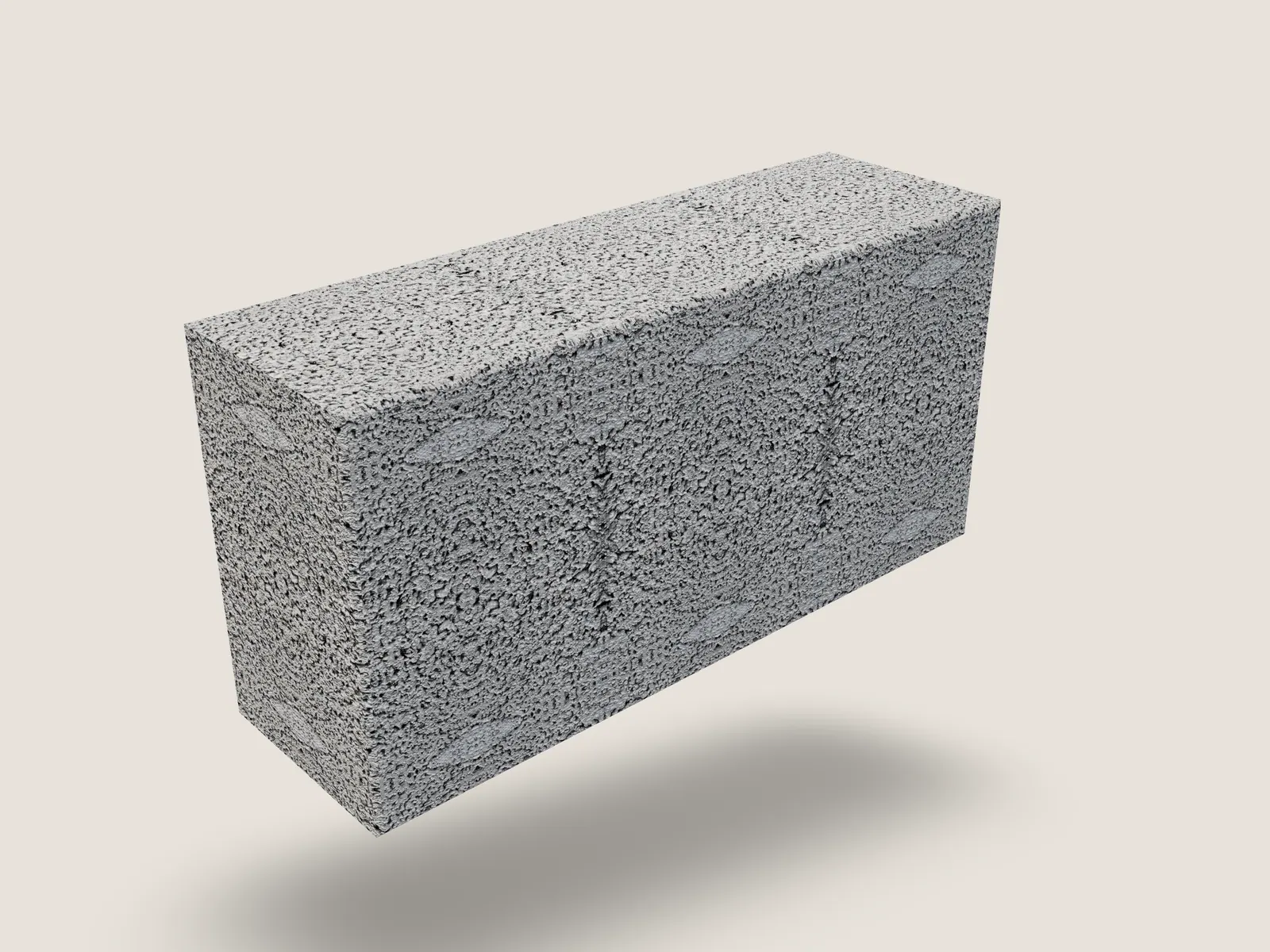 Render of the 5 by 8 by 16 inch block, drawn to its real dimensions
