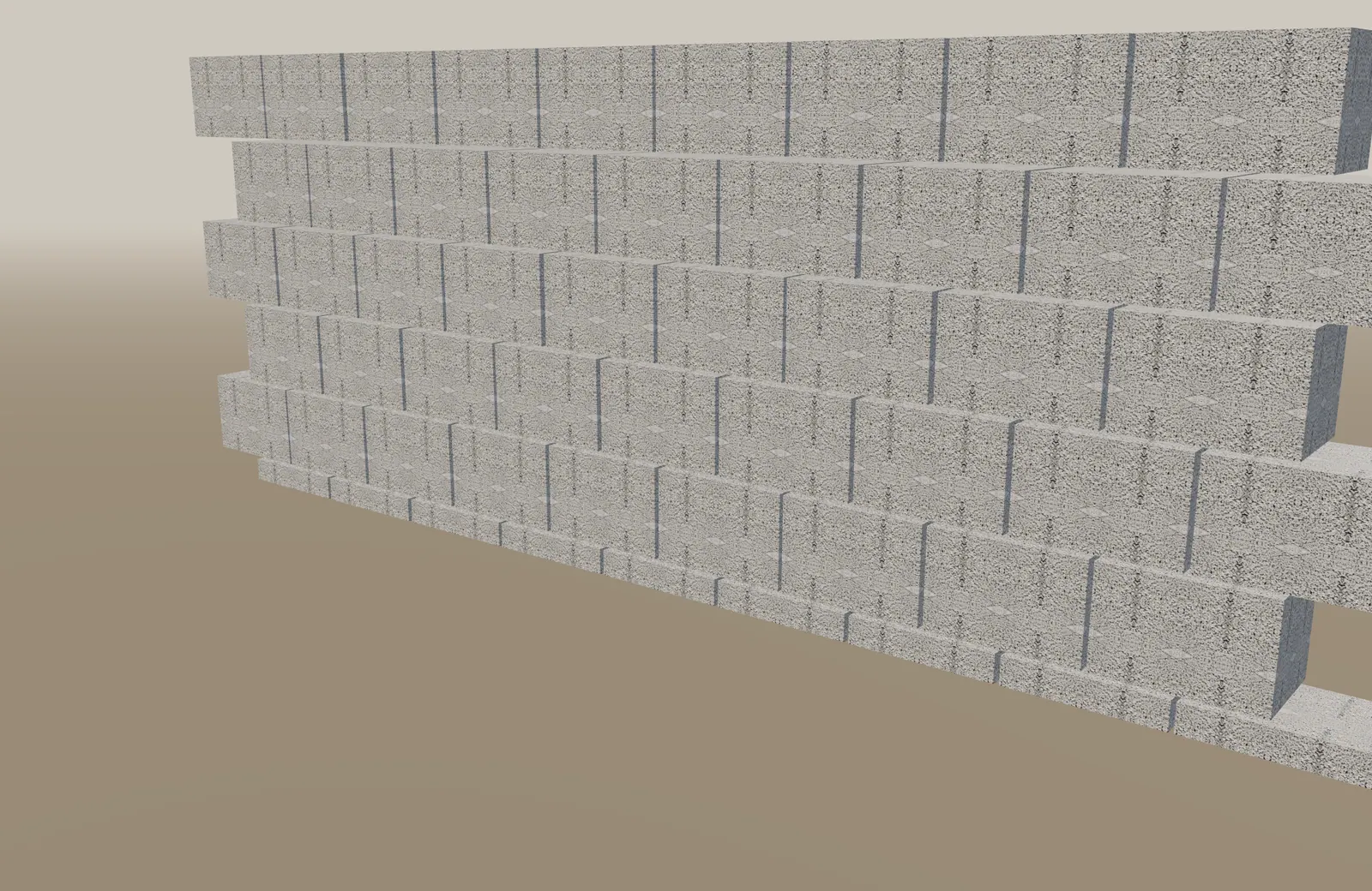 A boundary wall in 8 by 8 by 12 inch blocks, laid in running bond