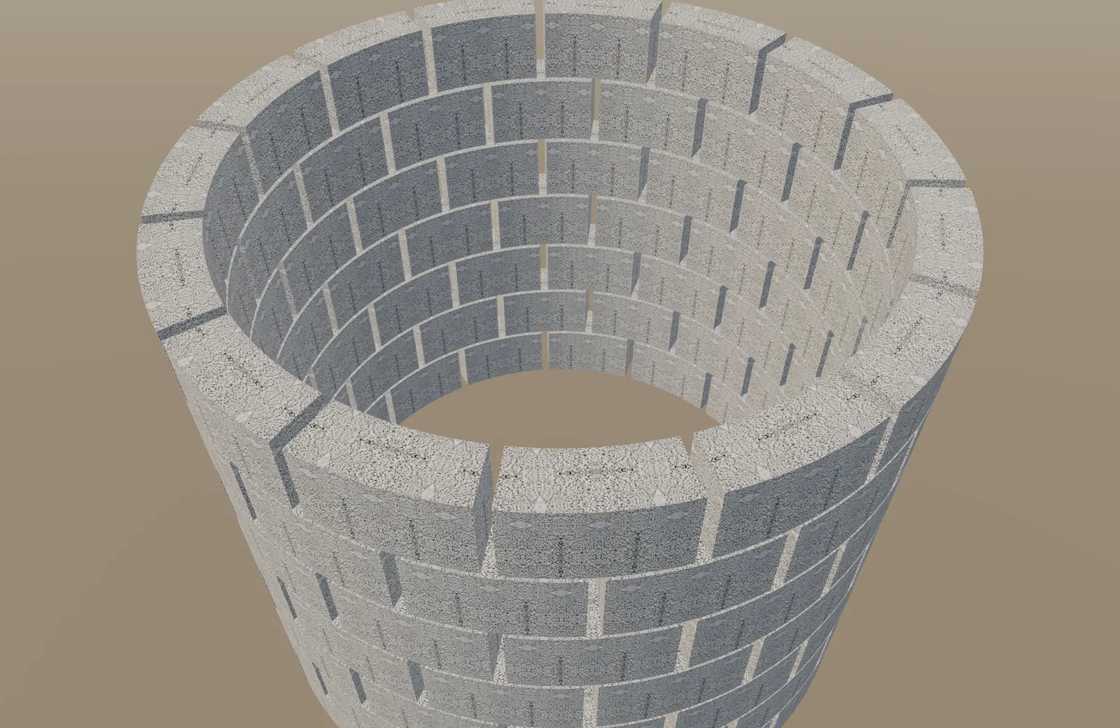 A well shaft lined with the curved brick, the radial joints closing without cuts