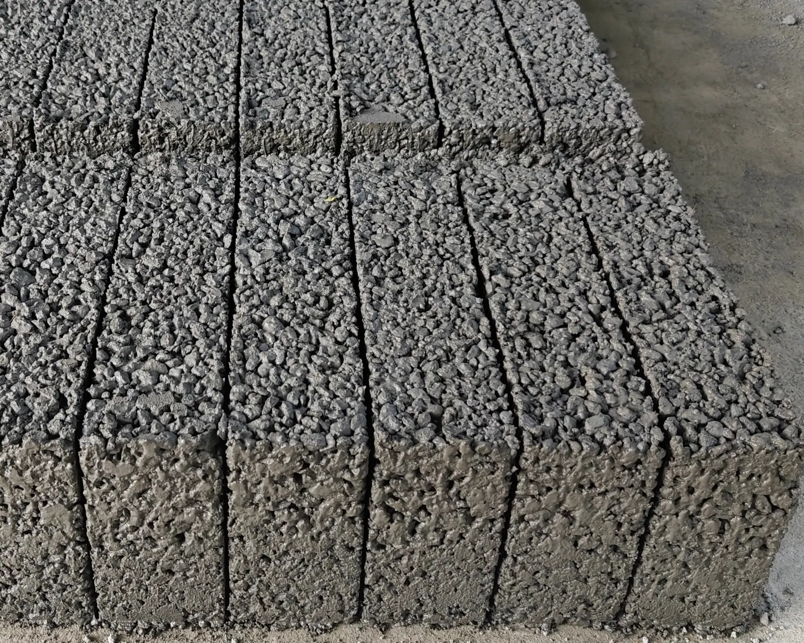 Freshly cast blocks laid out to cure